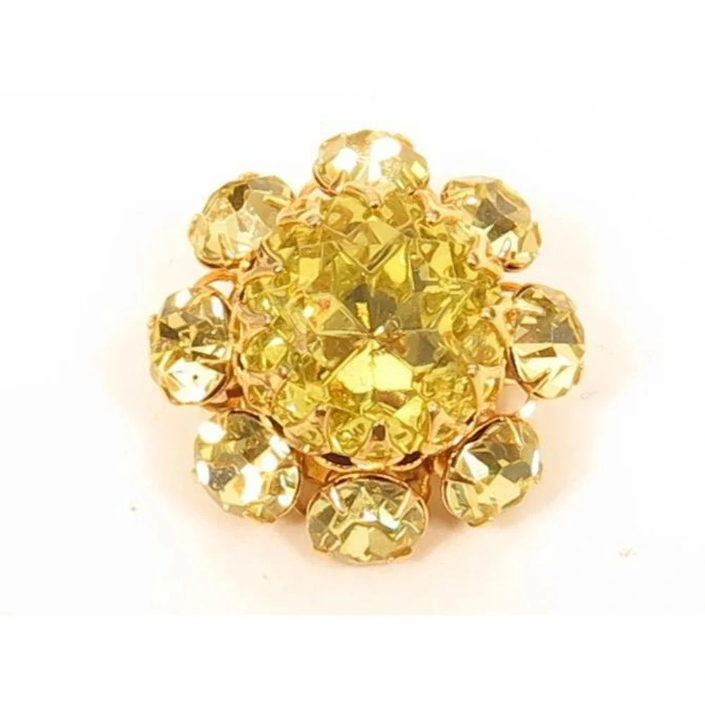 Bright Yellow Sparkly 23mm Vintage Rhinestone Button*Gold Toned Metal‎